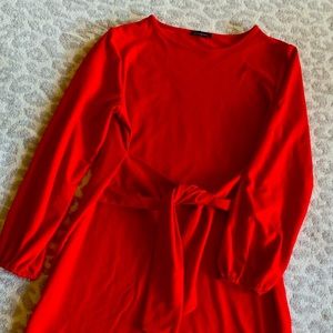 PRETTYGARDEN Red Tie-Front Dress